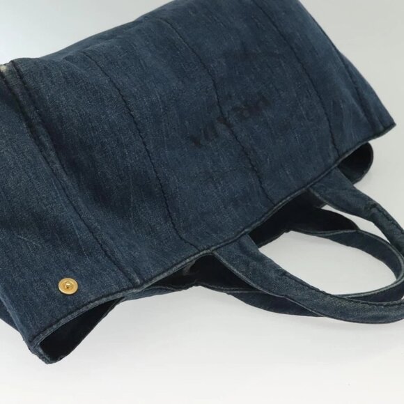 PRADA Canapa GM Hand Bag Denim Blue Gold Auth 139546 - Picture 7 of 16